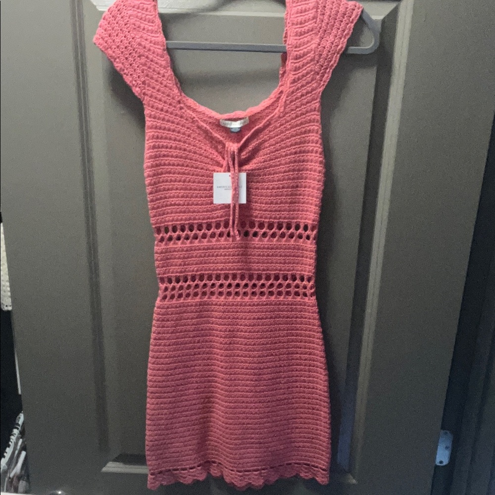 NWT American Eagle Outfitters Pink Crochet Mini Dress SIZE SMALL